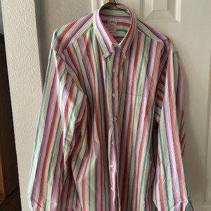 Brooks Brothers Supima Cotton Shirt Stripe Green Blue Non-Iron Men's Size L